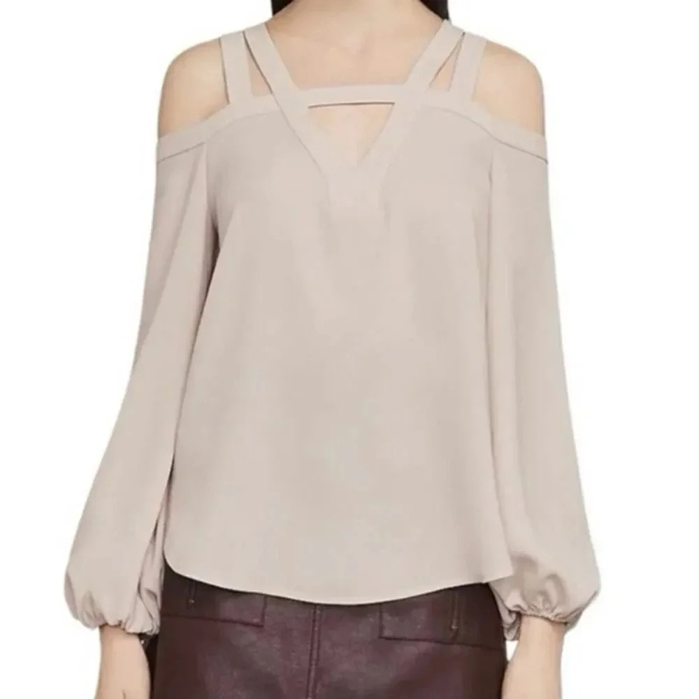 BCBGMAXAZRIA Blush Pink Taupe Size S Strappy Cold Shoulder Blouse